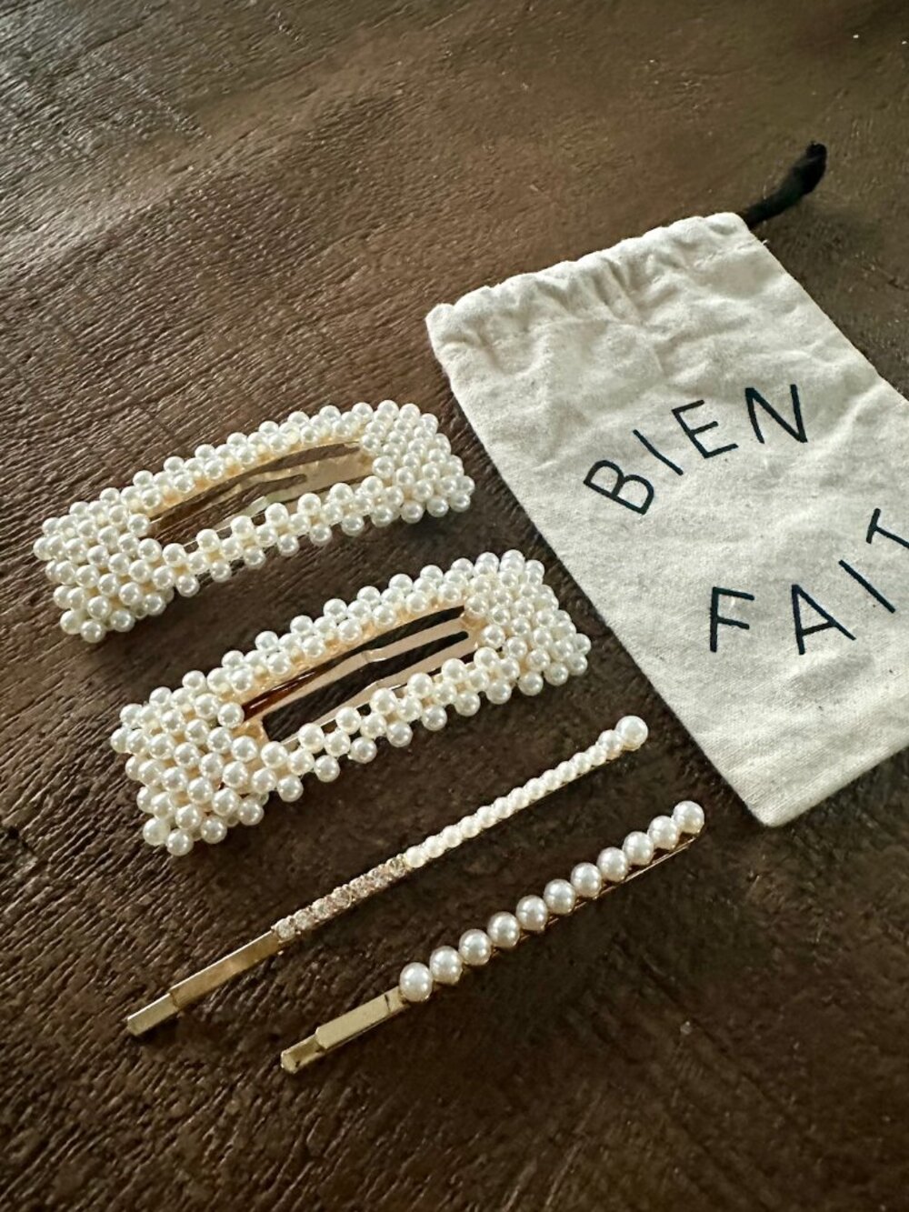 NEW Madewell set of 4 Pearl Gold Hair Clips Barrettes Accessories